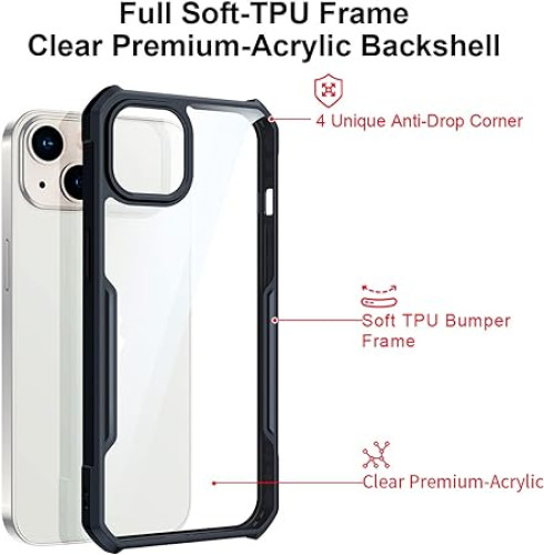 iPhone15 Integrated Camera Protection, Military Grade Drop Tested, Slim Clear Back With Shockproof Soft TPU Bumper Frame Cover