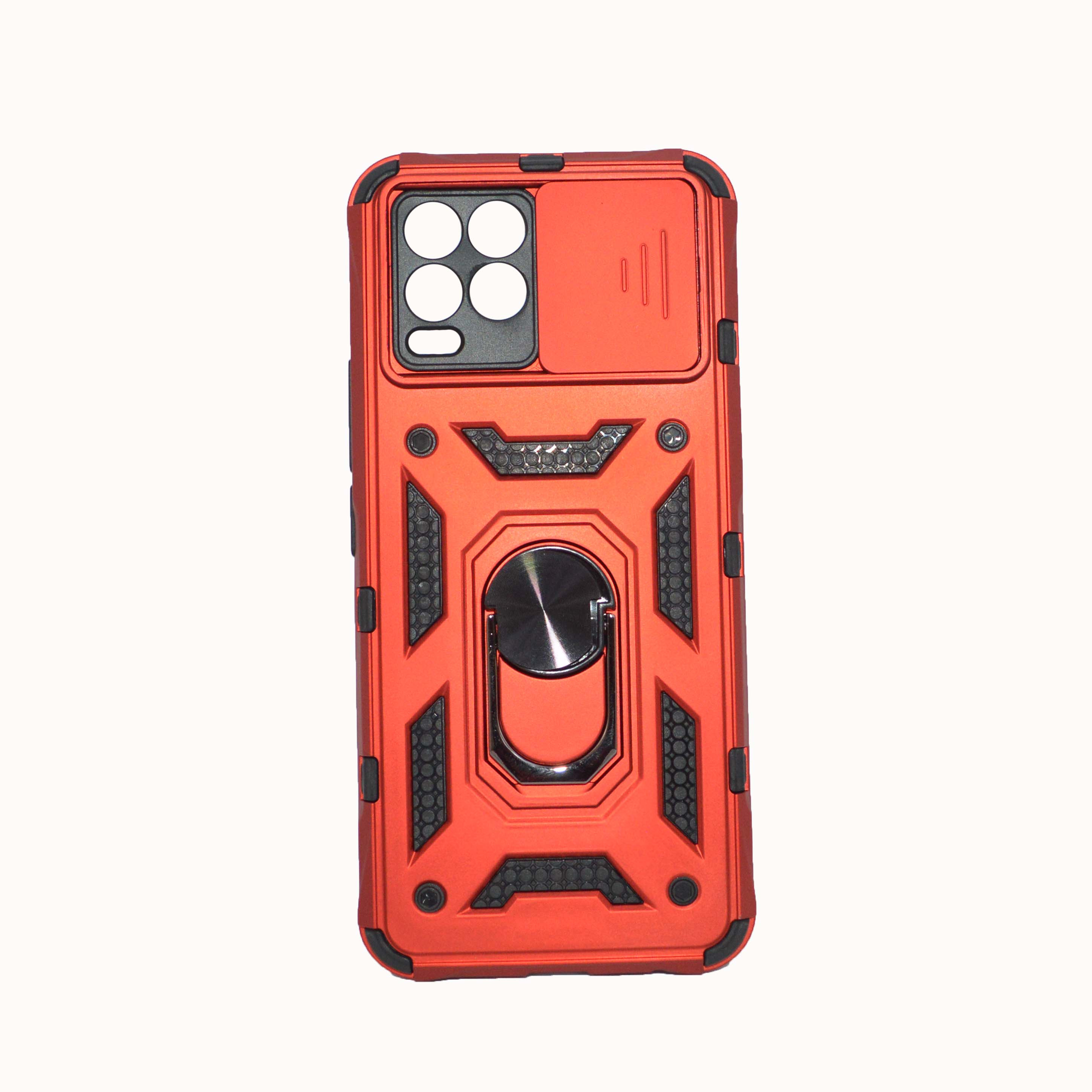 Oppo Realme 8 Pro Red  Armor Cover Military Grade Protection Built-in Kickstand Car Holder Mobile Phone Case