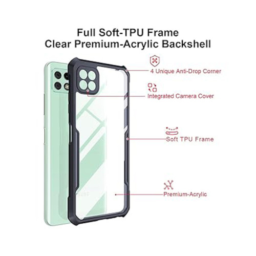 Samsung Galaxy A22 5G XUNDD Case Integrated Camera Protection, Military Grade Drop Tested, Slim Clear Back With Shockproof Soft TPU Bumper Frame Cover