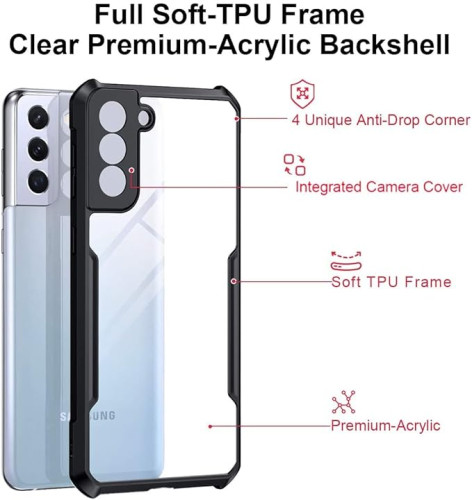 Samsung Galaxy S21 FE XUNDD Case Integrated Camera Protection, Military Grade Drop Tested, Slim Clear Back With Shockproof Soft TPU Bumper Frame Cover