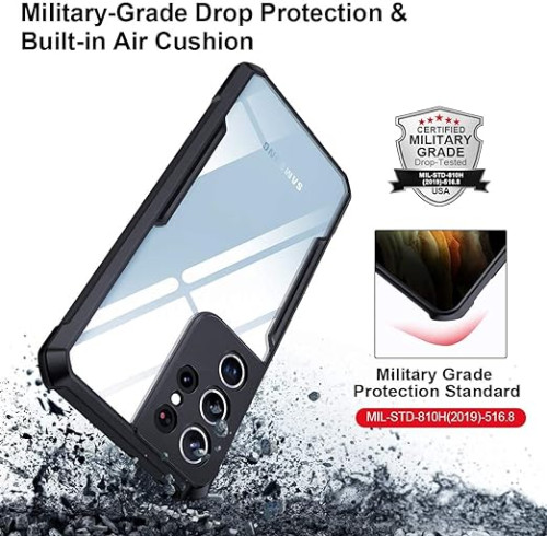 Samsung Galaxy S21 Ultra XUNDD Case Integrated Camera Protection, Military Grade Drop Tested, Slim Clear Back With Shockproof Soft TPU Bumper Frame Cover