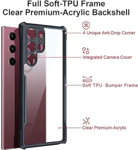 Samsung Galaxy S22 Ultra  XUNDD Case Integrated Camera Protection, Military Grade Drop Tested, Slim Clear Back With Shockproof Soft TPU Bumper Frame Cover