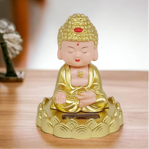 Mini Buddha Solar Powered Head Shaking Statue - 4.5 (Golden)