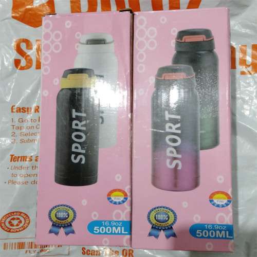 500ml Sport Thermos Water Bottle With Straw Insulation Cup