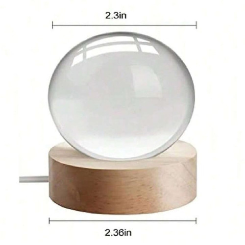 3D Large Rose Crystal Ball Lamp Inner Carved Clear Glass Ball with Led Wood Base, Gift Night Light Desk Decor for Home Decoration