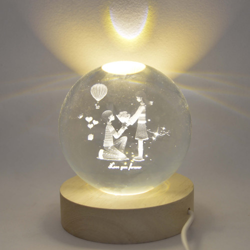 Large Crystal Ball For Two Lovers Bedside Light Holiday Gift 3D Lamp Home Decor for Bedroom