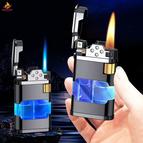 Fashionable Cigar Gas Metal Refillable Injectable Turbo Jet  Frame Lock Function, Residual Gas Visualization, Gift, Windproof, Lightweight Lighter