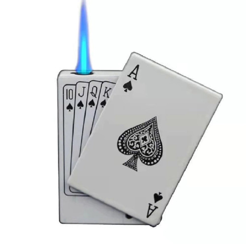 New Personality Metal Playing Card Lighter JOKER Inflatable Green Flame Lighter Spades Funny Creative Windproof Men's Small Gift