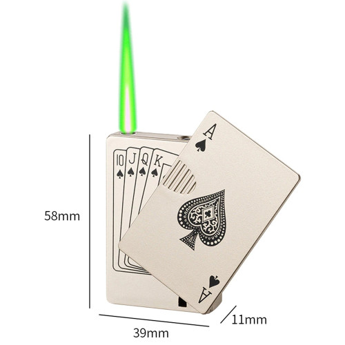 New Personality Metal Playing Card Lighter JOKER Inflatable Green Flame Lighter Spades Funny Creative Windproof Men's Small Gift