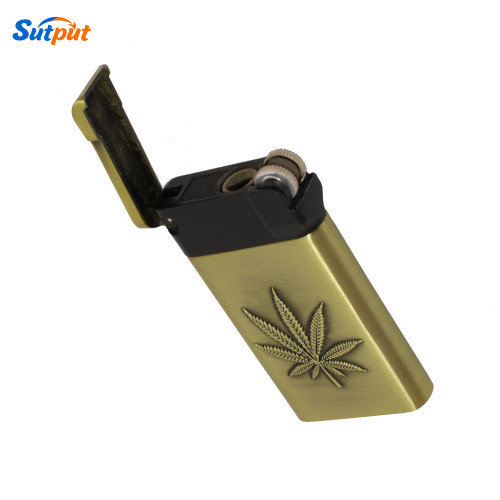 New Weed Marijuana Leaf Design Wind Proof  Refillable Gas Pocket Lighter