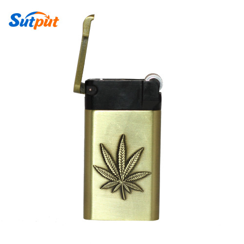 New Weed Marijuana Leaf Design Wind Proof  Refillable Gas Pocket Lighter