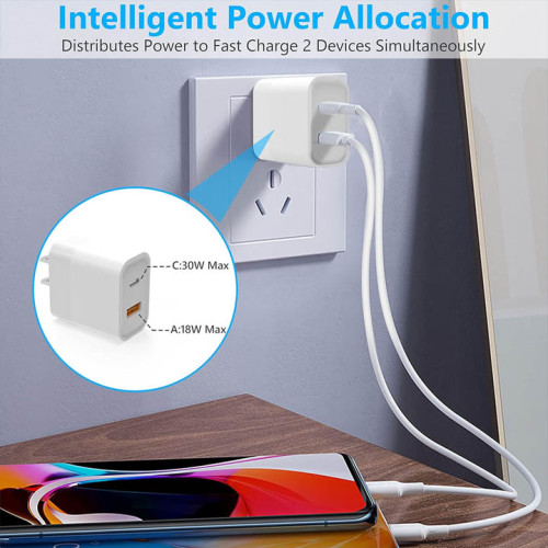 USB C 30W 2-Port PD 3.0 GaN Fast Charging, Wall Charger QC3.0 Compatible with Phone 13 12 Pro Max Galaxy S22 Ultra, Pixel 6 Pro, and More