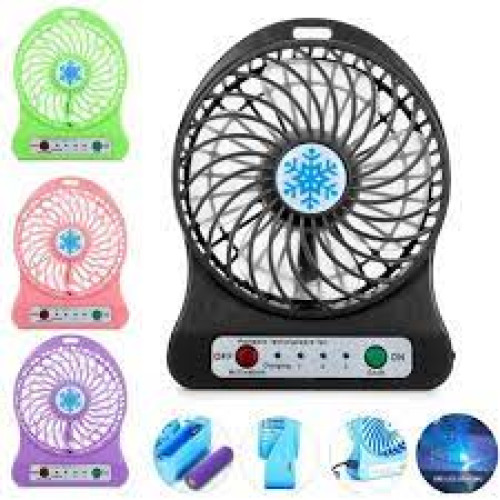 Portable Mini Fan Rechargeable Battery Operated With 3 Speed For Wind Speeds Control, 1 Led Lamp On Side. (Color May Vary)