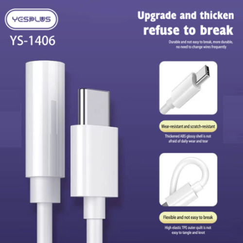 YESPLUS YS-1406 Converter Handsfree Lighting To 3.5MMType-C To 3.5MM Audio Conversion