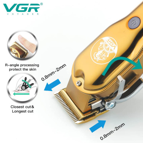 VGR V-650 Professional Cordless Hair Clipper with LED Display, Stainless Steel Blade, USB Charging Cable, 6 Guide Combs