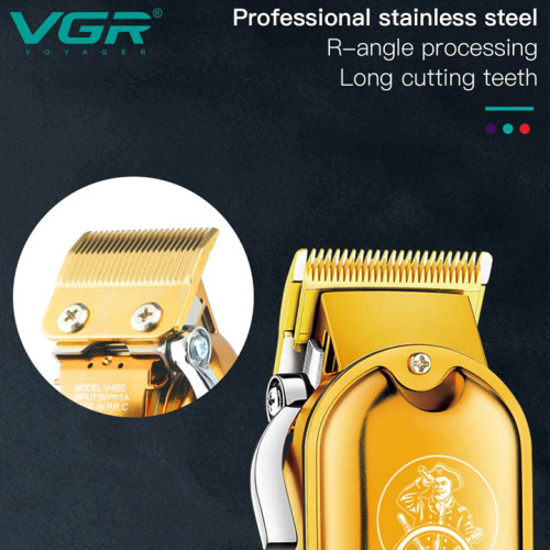 VGR V-650 Professional Cordless Hair Clipper with LED Display, Stainless Steel Blade, USB Charging Cable, 6 Guide Combs