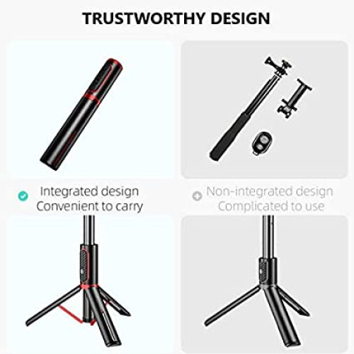 Joyroom JR- Oth-AB202 Phantom Series 2 in 1 Wireless Bluetooth Tripod and Selfie Stick - Black and Red