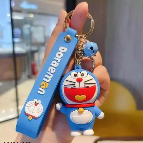 Cute Doraemon Cartoon Keyring Action Character 3D Rubber Silicone Keychain For Car & Bike Gifting With Key Ring Anti-Rust