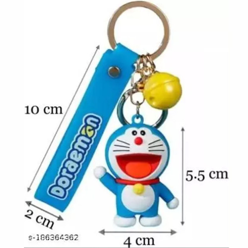 Cute Doraemon Cartoon Keyring Action Character 3D Rubber Silicone Keychain For Car & Bike Gifting With Key Ring Anti-Rust