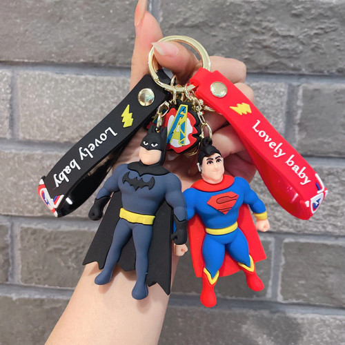 Super Hero Cartoon Cute Car Keyring Pendant Kids Adults Bat Man 3d Cartoon PVC Keychains