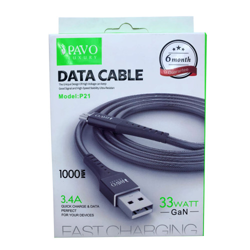 Pavo Luxury 3.4A Quick Micro Data Cable With 6 Month Warranty