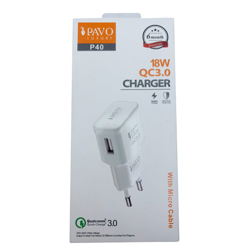 Pavo Luxury P40 18W QC3.0 Micro Quick Charger