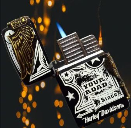 New 3D Harley Davidson Look Windproof Style Gas Lighter Antique Brass