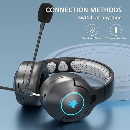 Phoinikas Q9 Gaming Headphone, for PS4/PS5/PC/Xbox One/Switch, 7.1 Stereo, with Mobile Phone Bluetooth Function, Noise Cancelling Microphone, 40H Playtime, Blue LED Light